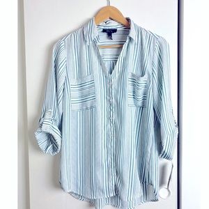 BCX Striped button up blouse | lightweight green stripes | M